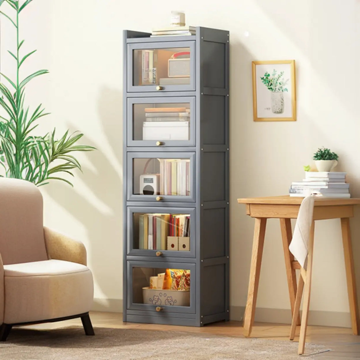 Classic Vertical Cabinet Closed Back Bookcase Brown Image - 6