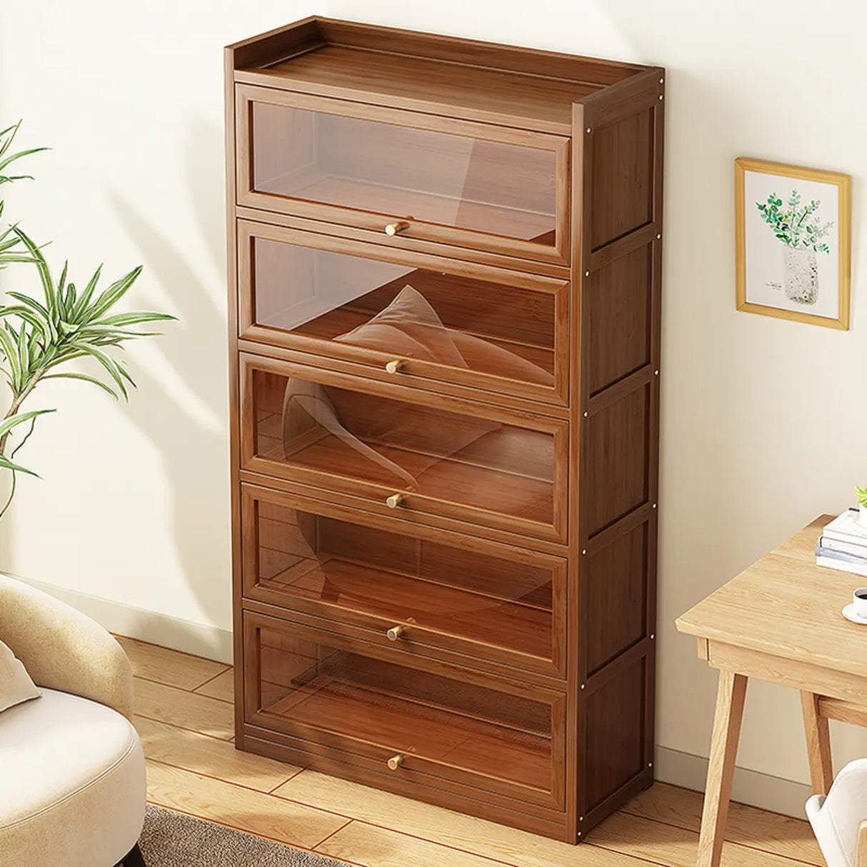 Classic Vertical Cabinet Closed Back Bookcase Brown Image - 7
