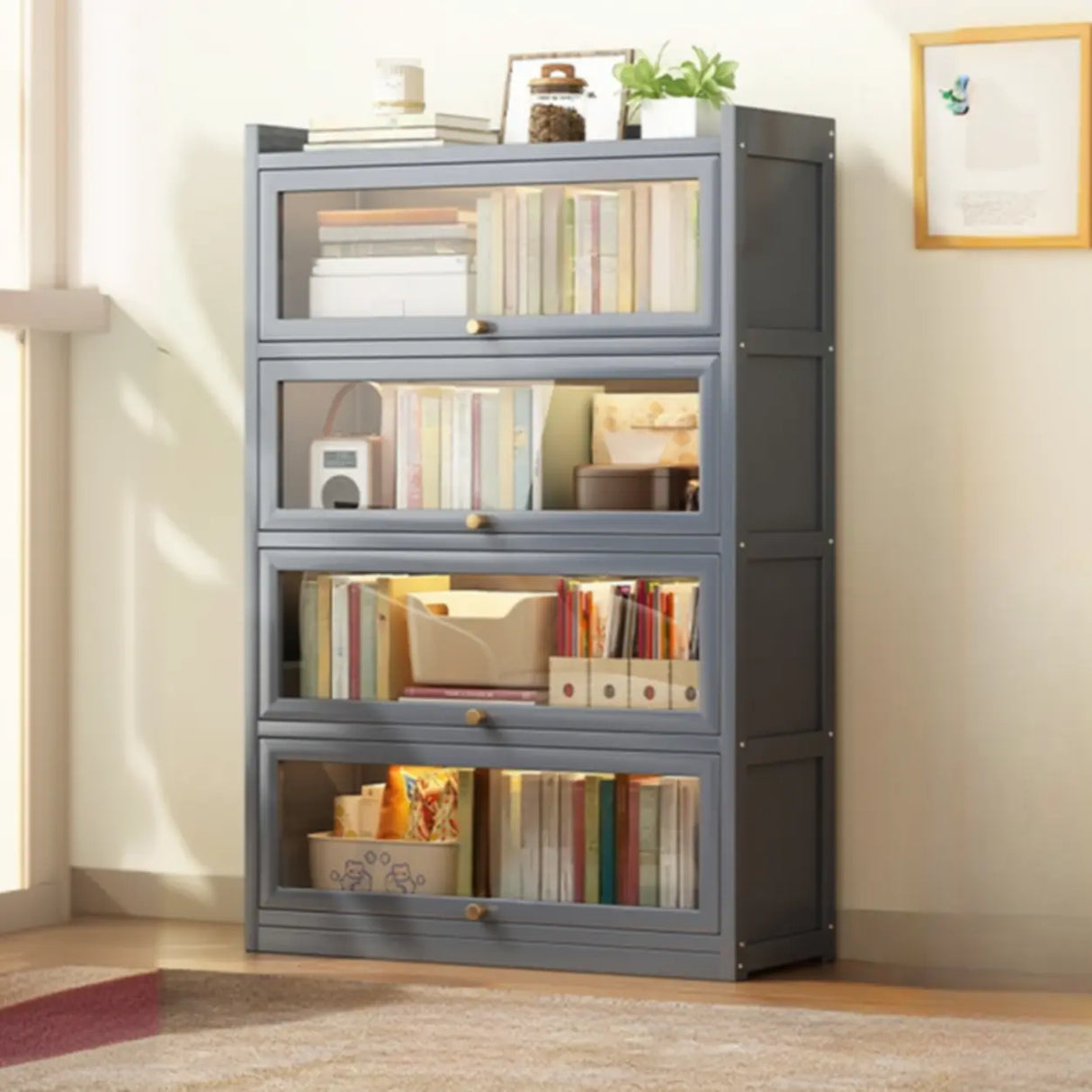 Classic Vertical Cabinet Closed Back Bookcase Brown Image - 8