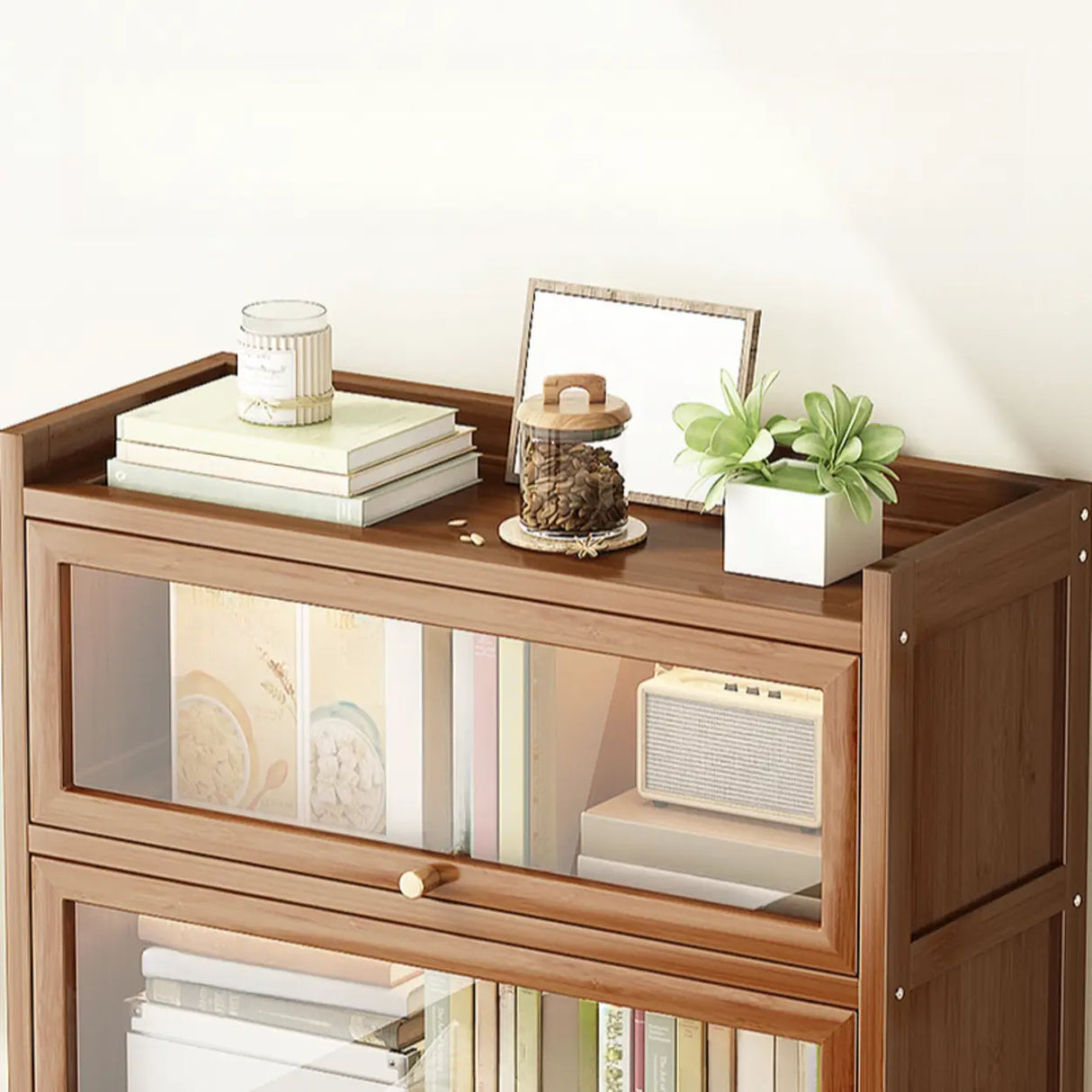 Classic Vertical Cabinet Closed Back Bookcase Brown Image - 9