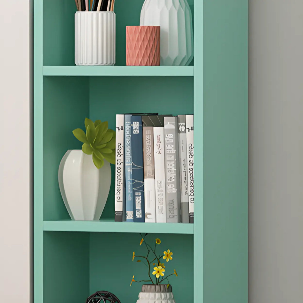 Classic Vertical Closed Wood Storage Narrow Bookcase Image - 22