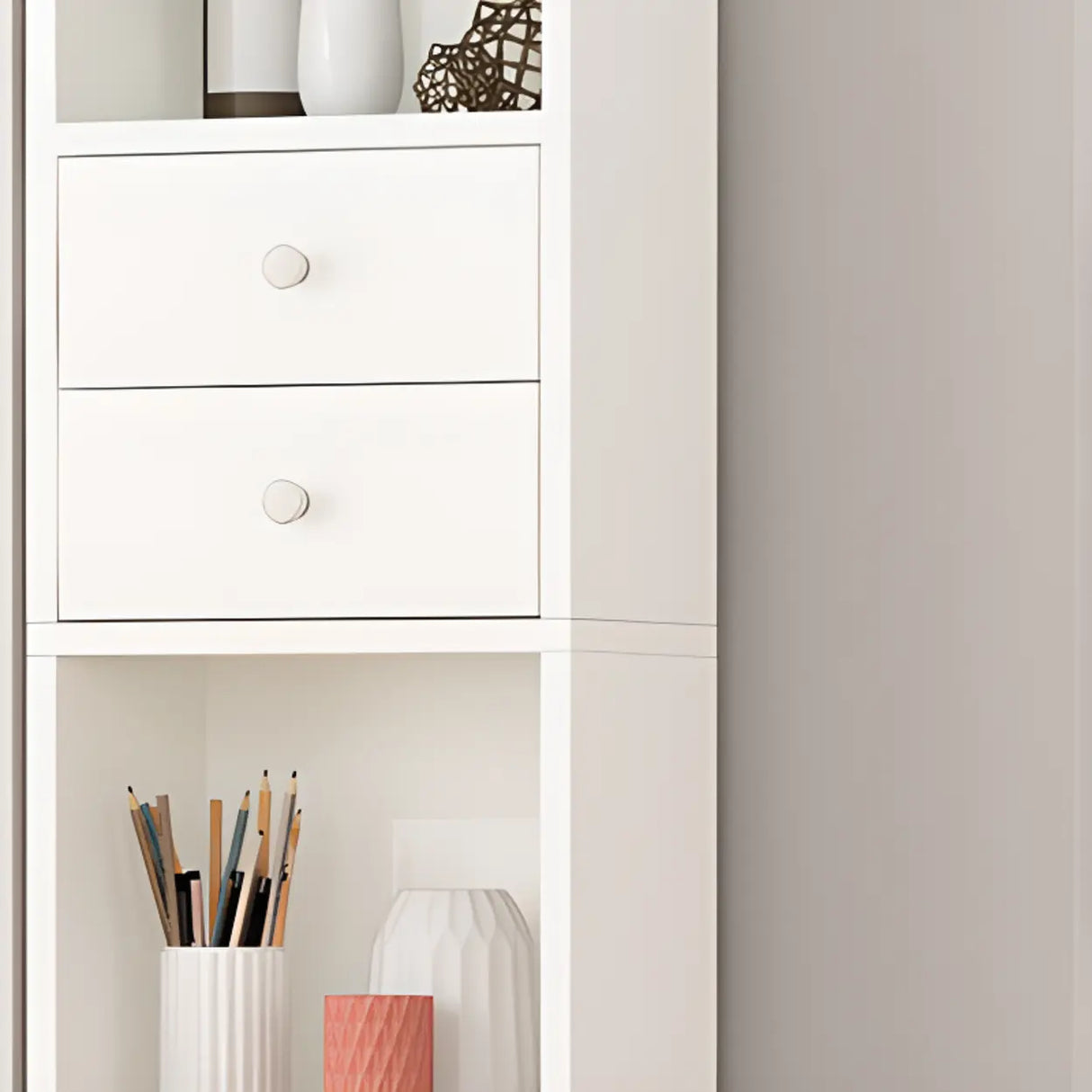 Classic Vertical Closed Wood Storage Narrow Bookcase Image - 24