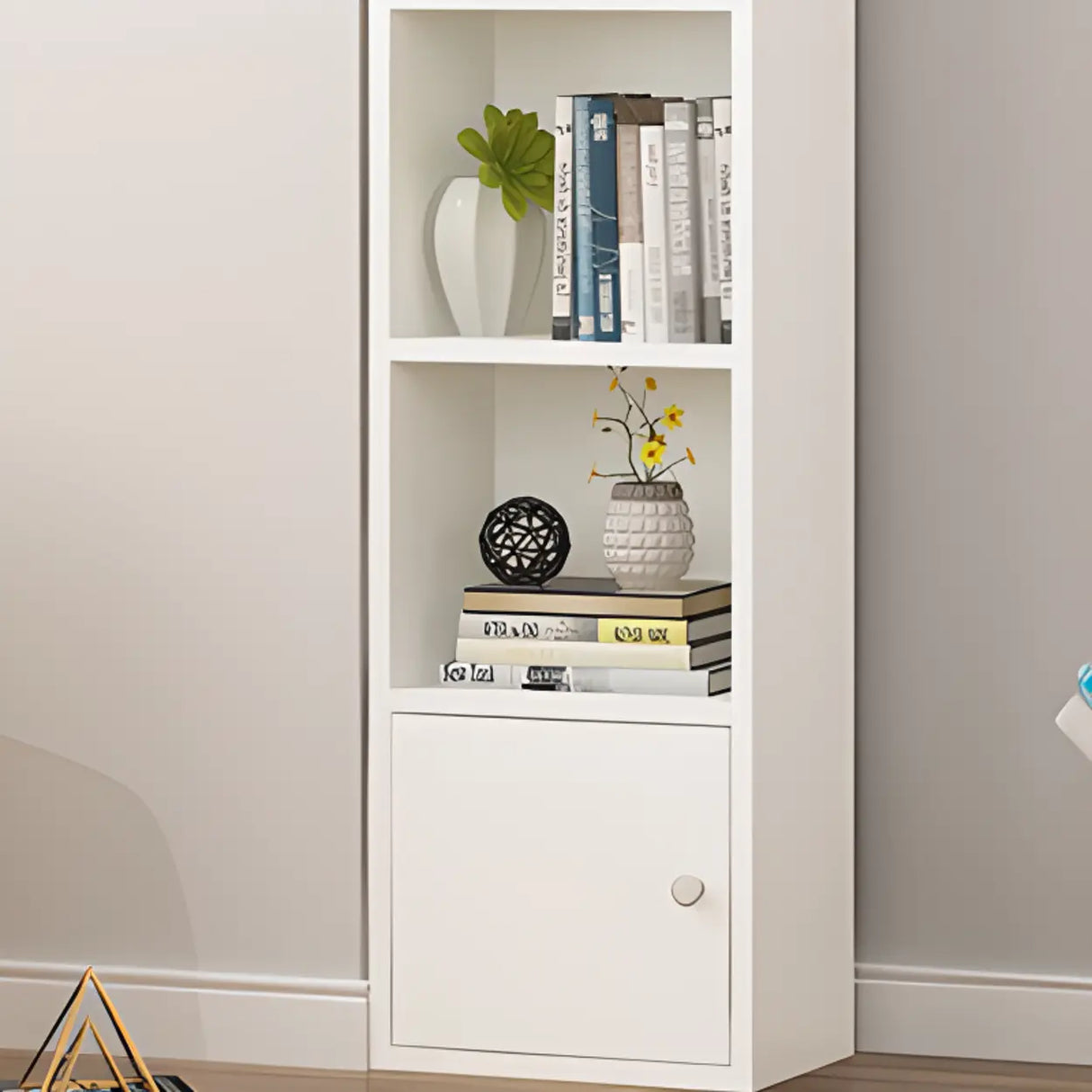Classic Vertical Closed Wood Storage Narrow Bookcase Image - 25