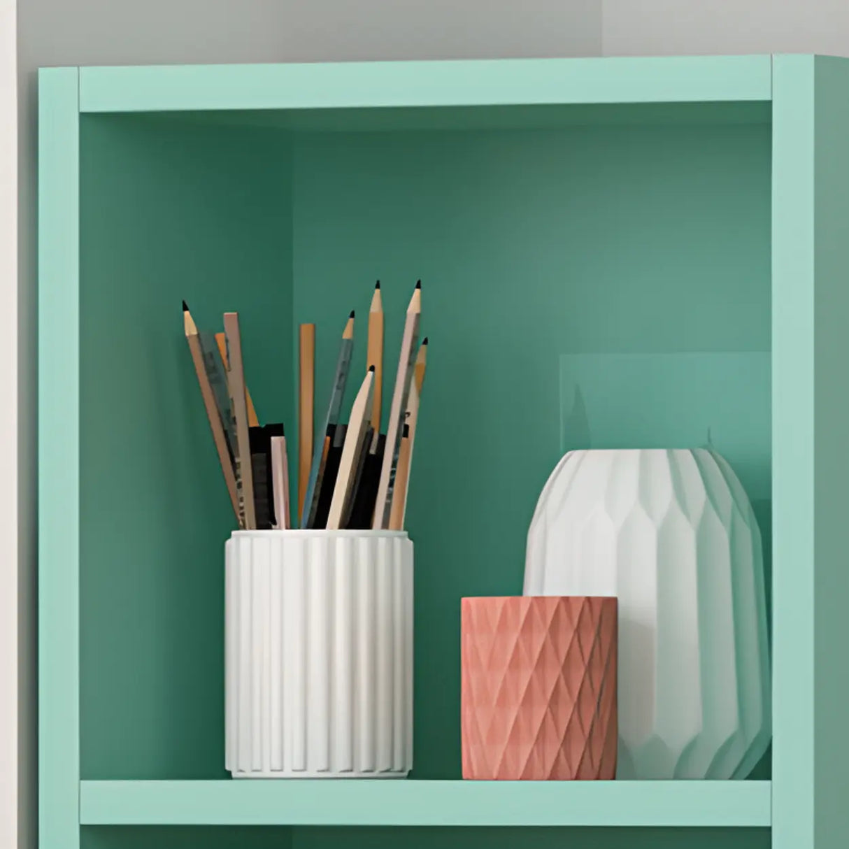 Classic Vertical Closed Wood Storage Narrow Bookcase Image - 26