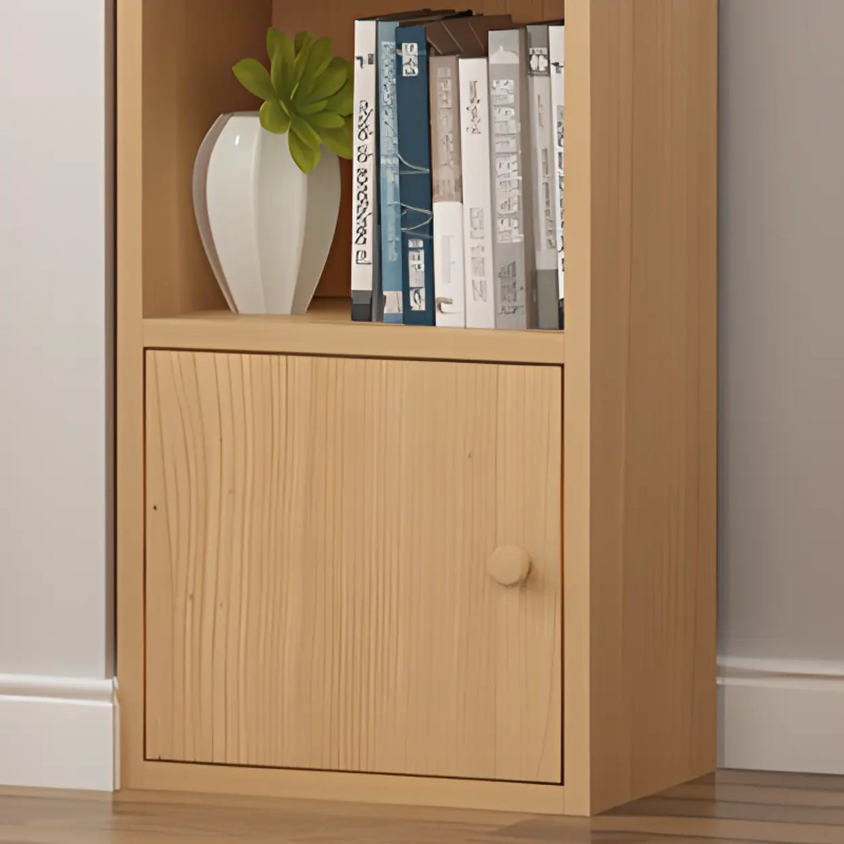 Classic Vertical Closed Wood Storage Narrow Bookcase Image - 27