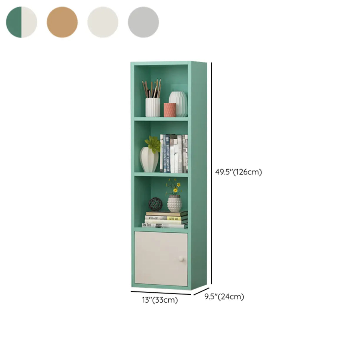 Classic Vertical Closed Wood Storage Narrow Bookcase Image - 29