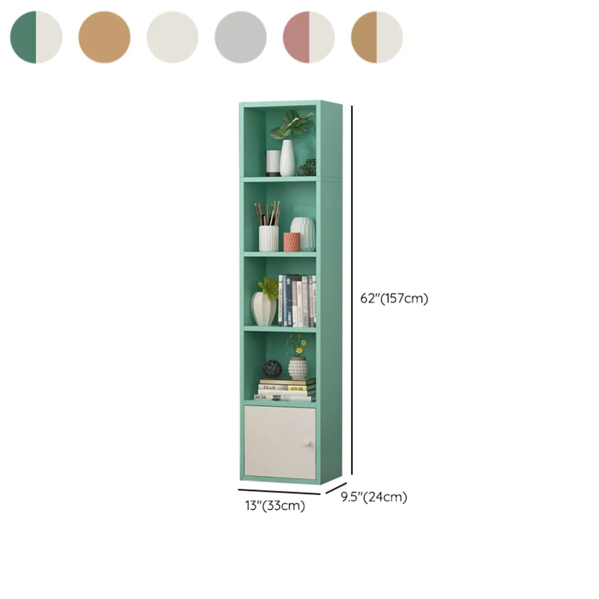Classic Vertical Closed Wood Storage Narrow Bookcase Image - 30