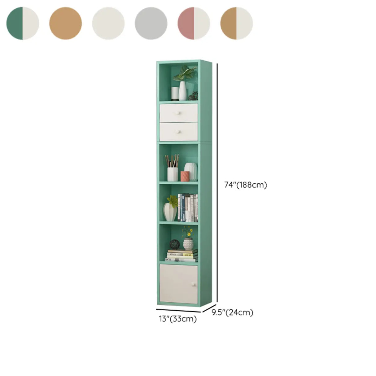 Classic Vertical Closed Wood Storage Narrow Bookcase Image - 31