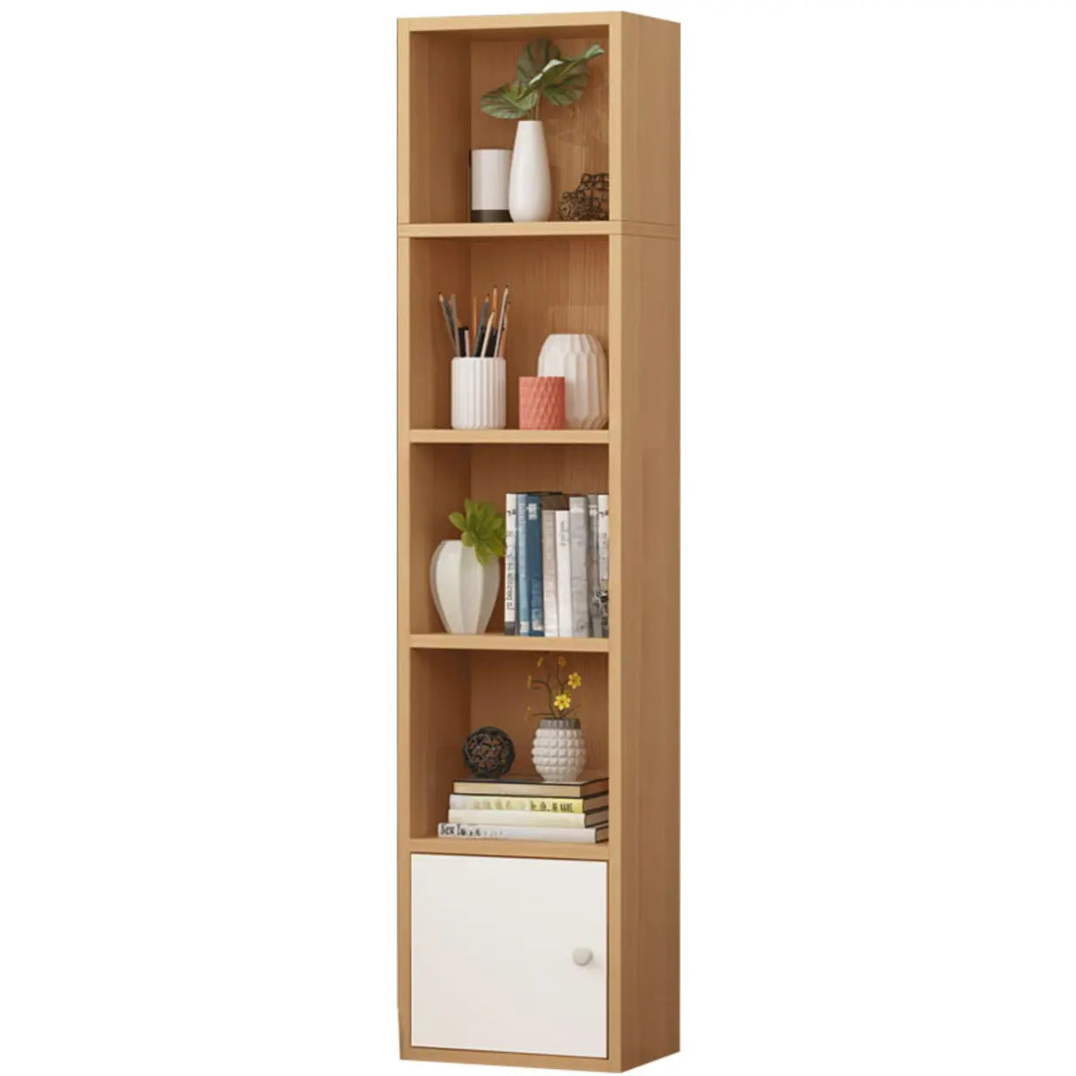 Classic Vertical Closed Wood Storage Narrow Bookcase Image - 5