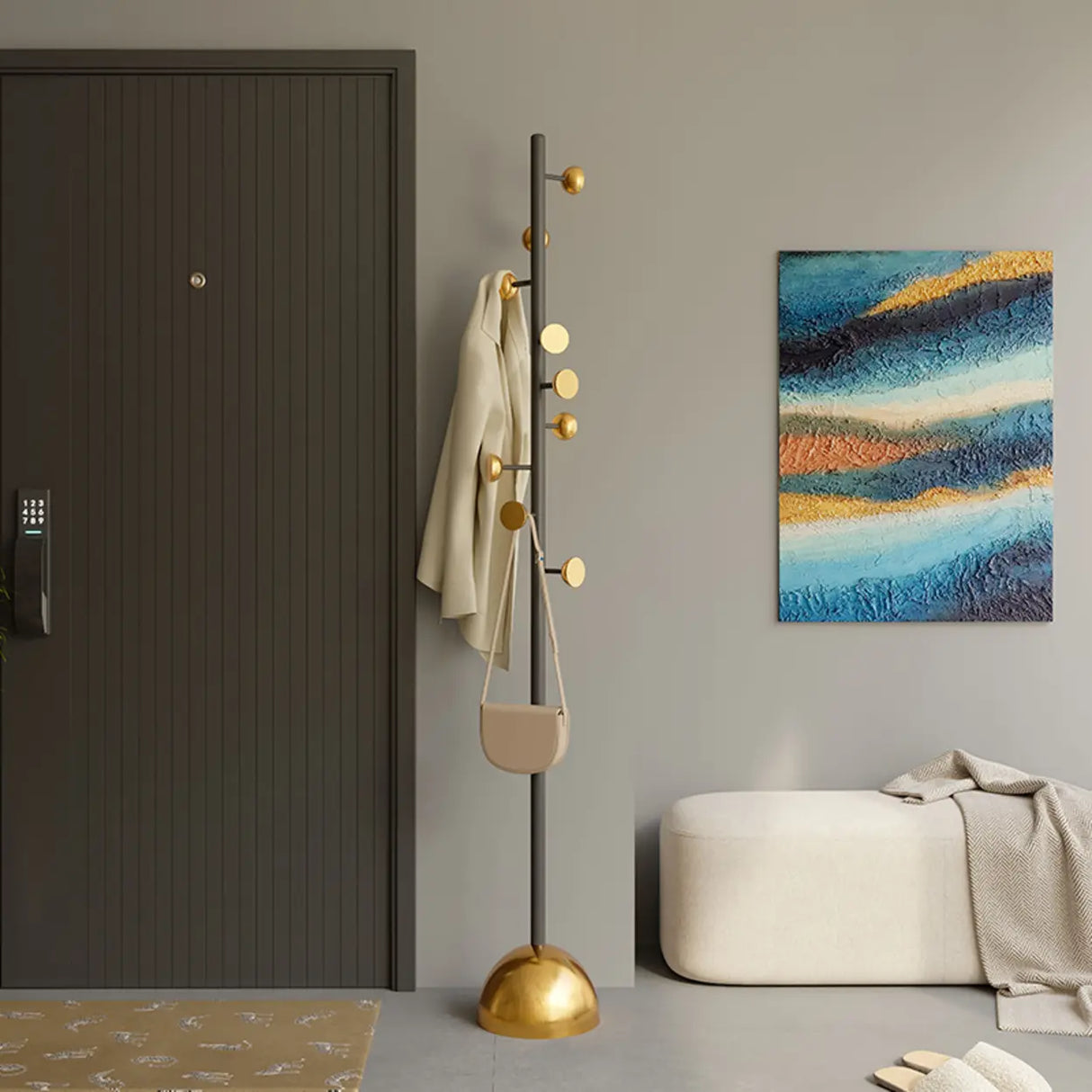 Classic Vertical Metal Hooks Entryway Stand Coat Rack Image - 15