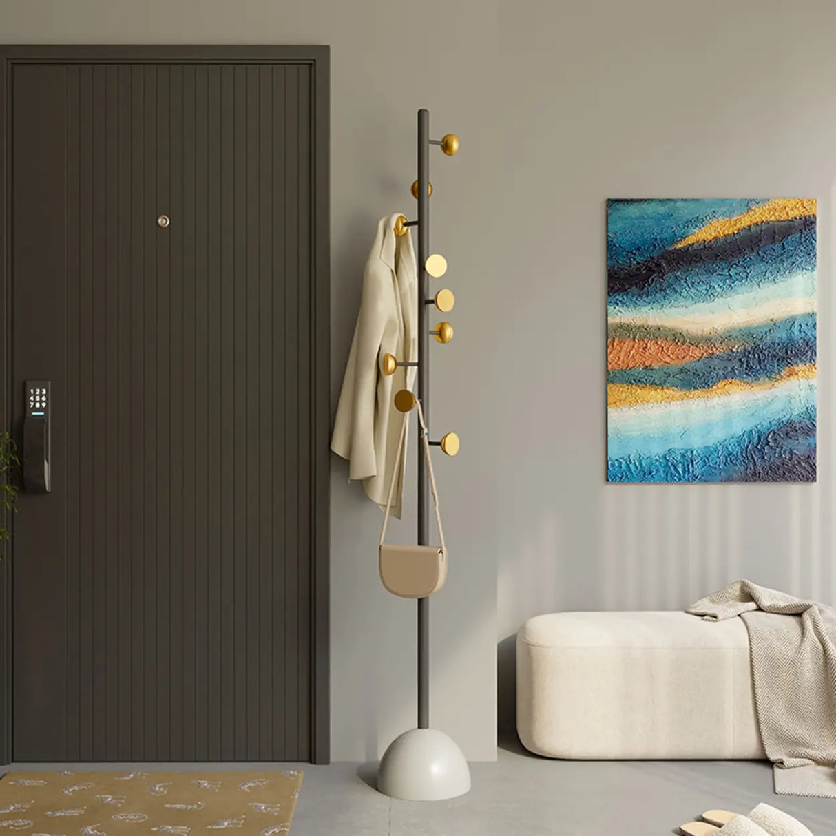 Classic Vertical Metal Hooks Entryway Stand Coat Rack Image - 4