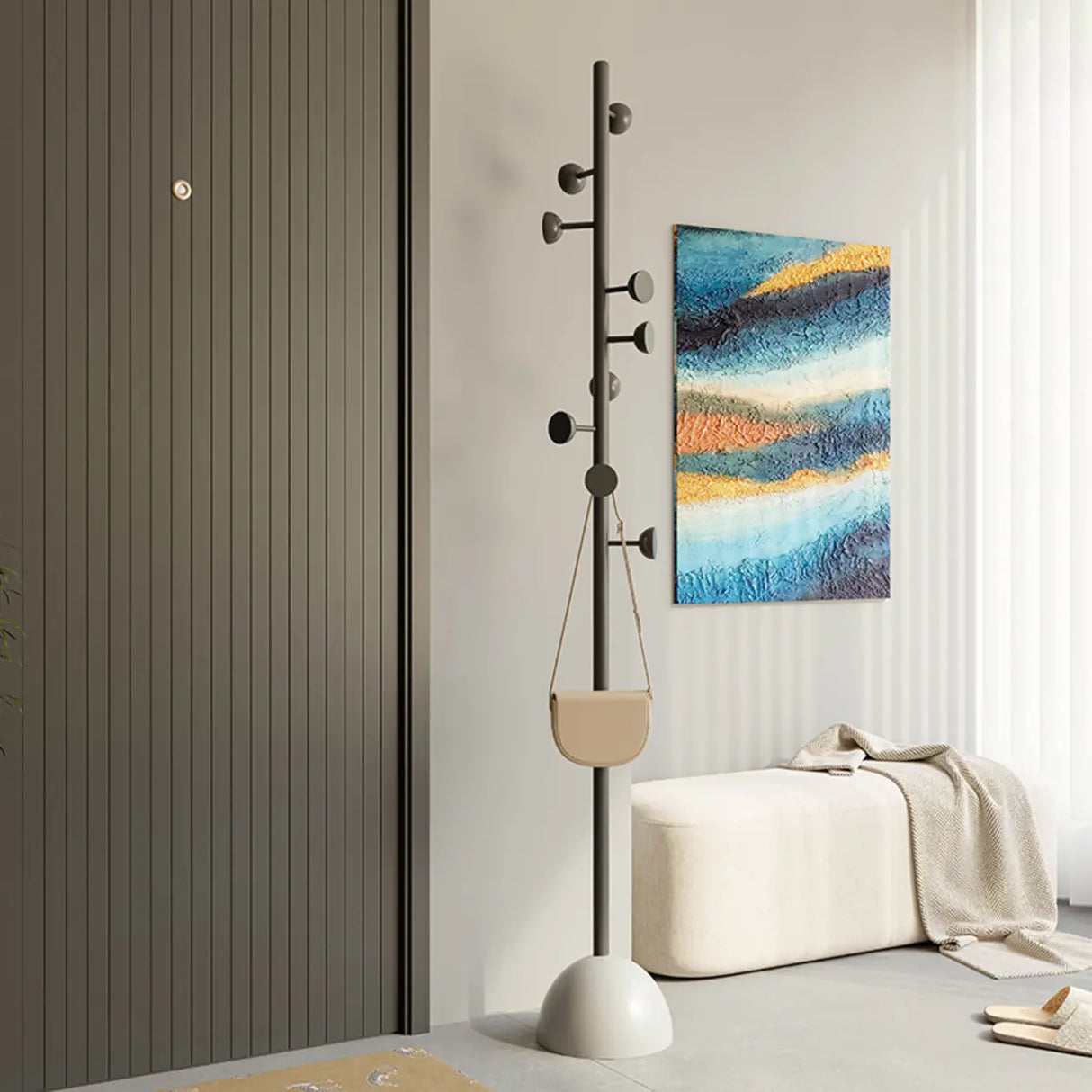 Classic Vertical Metal Hooks Entryway Stand Coat Rack Image - 5