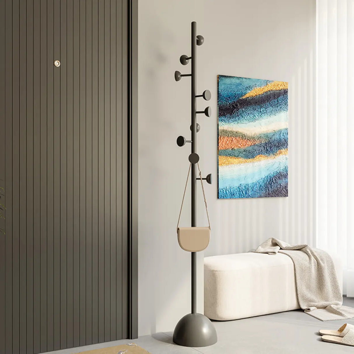 Classic Vertical Metal Hooks Entryway Stand Coat Rack Image - 7