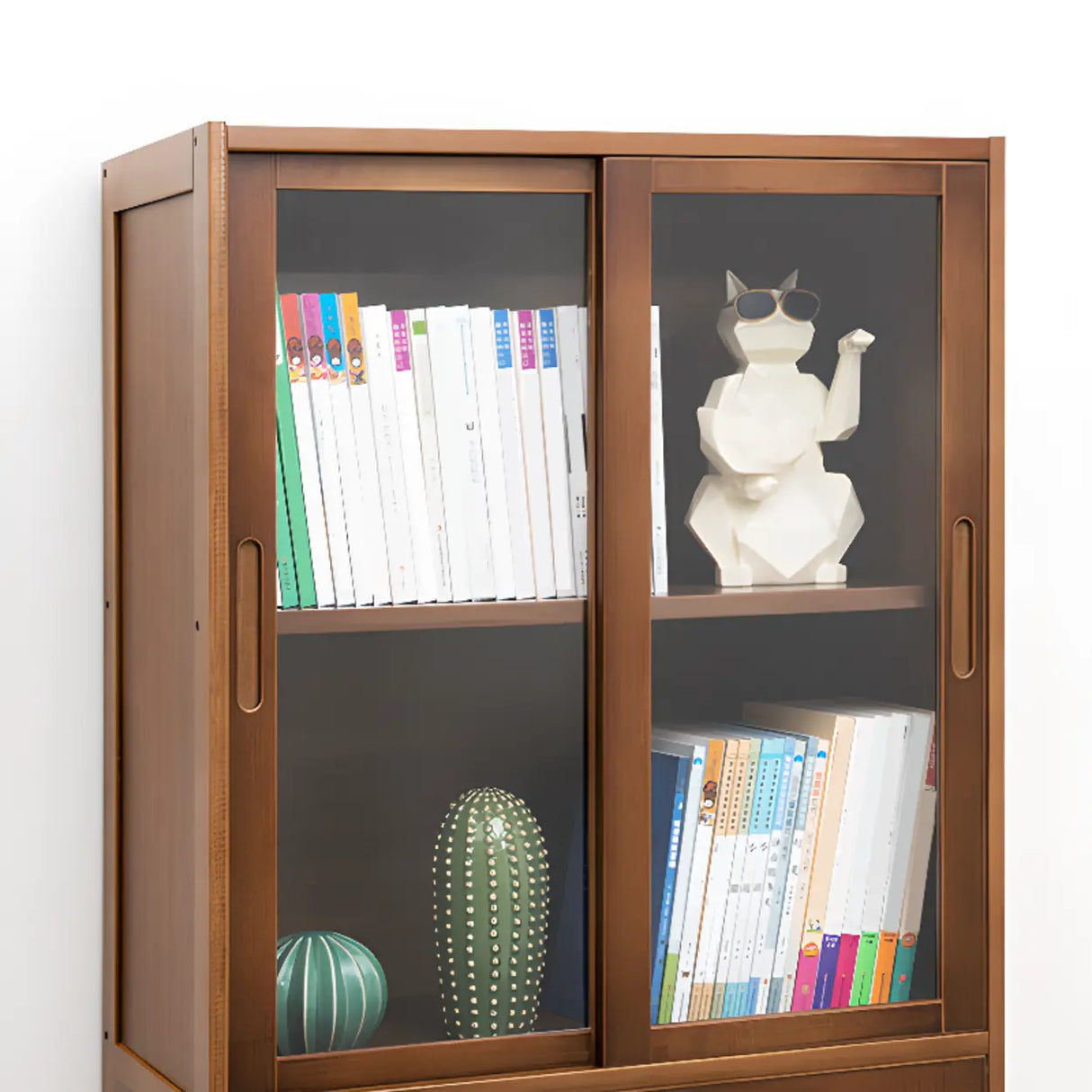 Classic Vertical Simple Walnut Glass Door Bookcase Image - 10