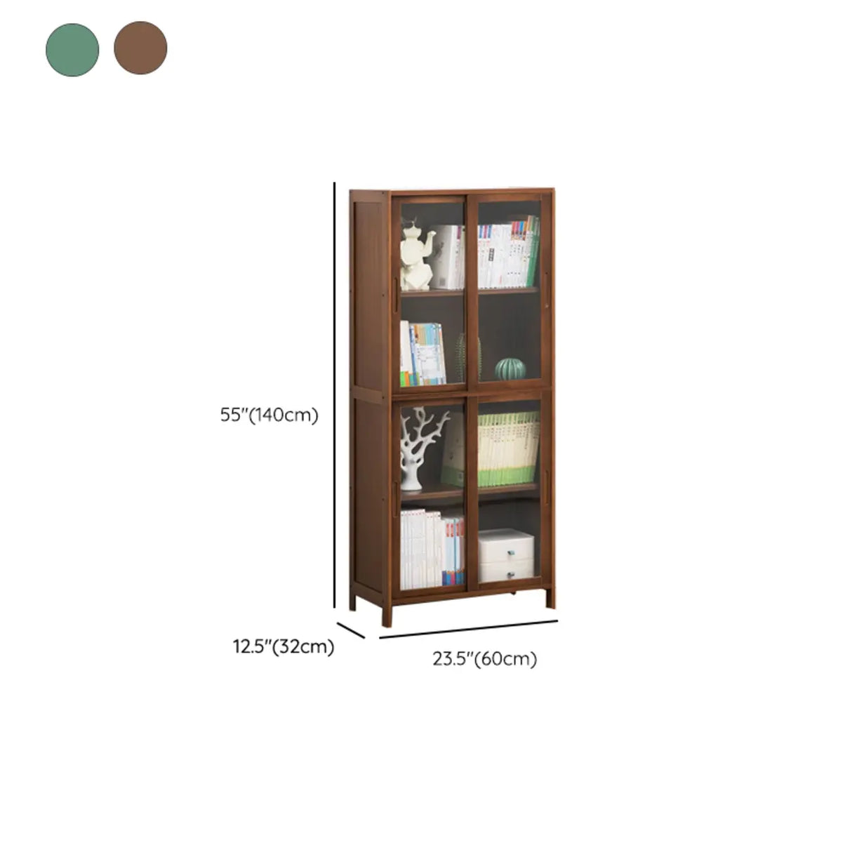 Classic Vertical Simple Walnut Glass Door Bookcase