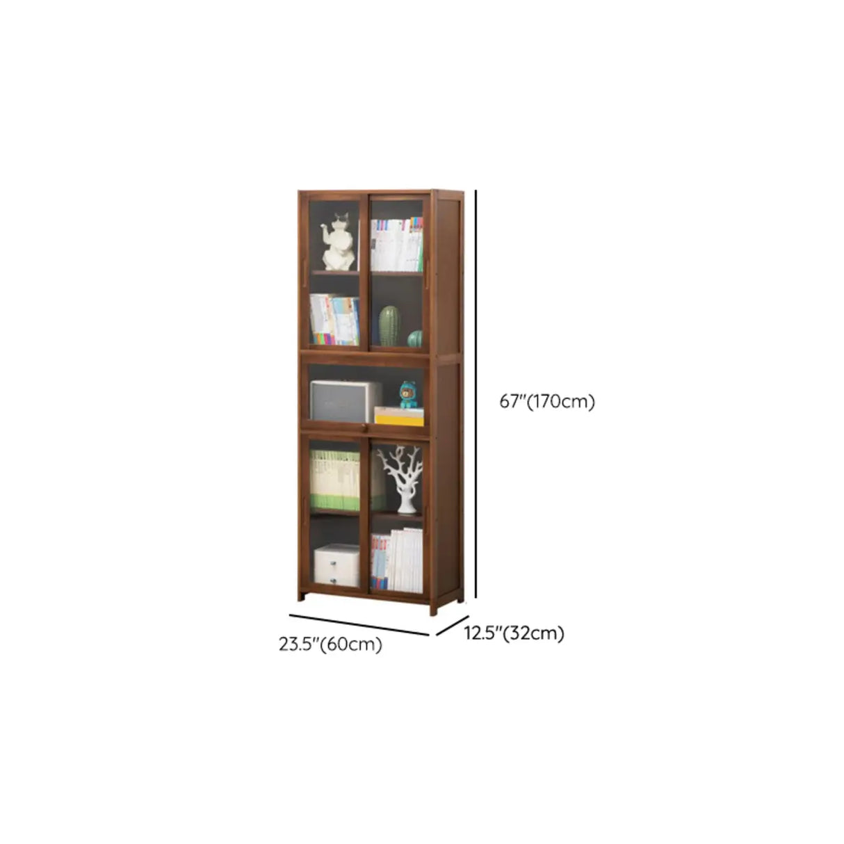 Classic Vertical Simple Walnut Glass Door Bookcase Image - 15