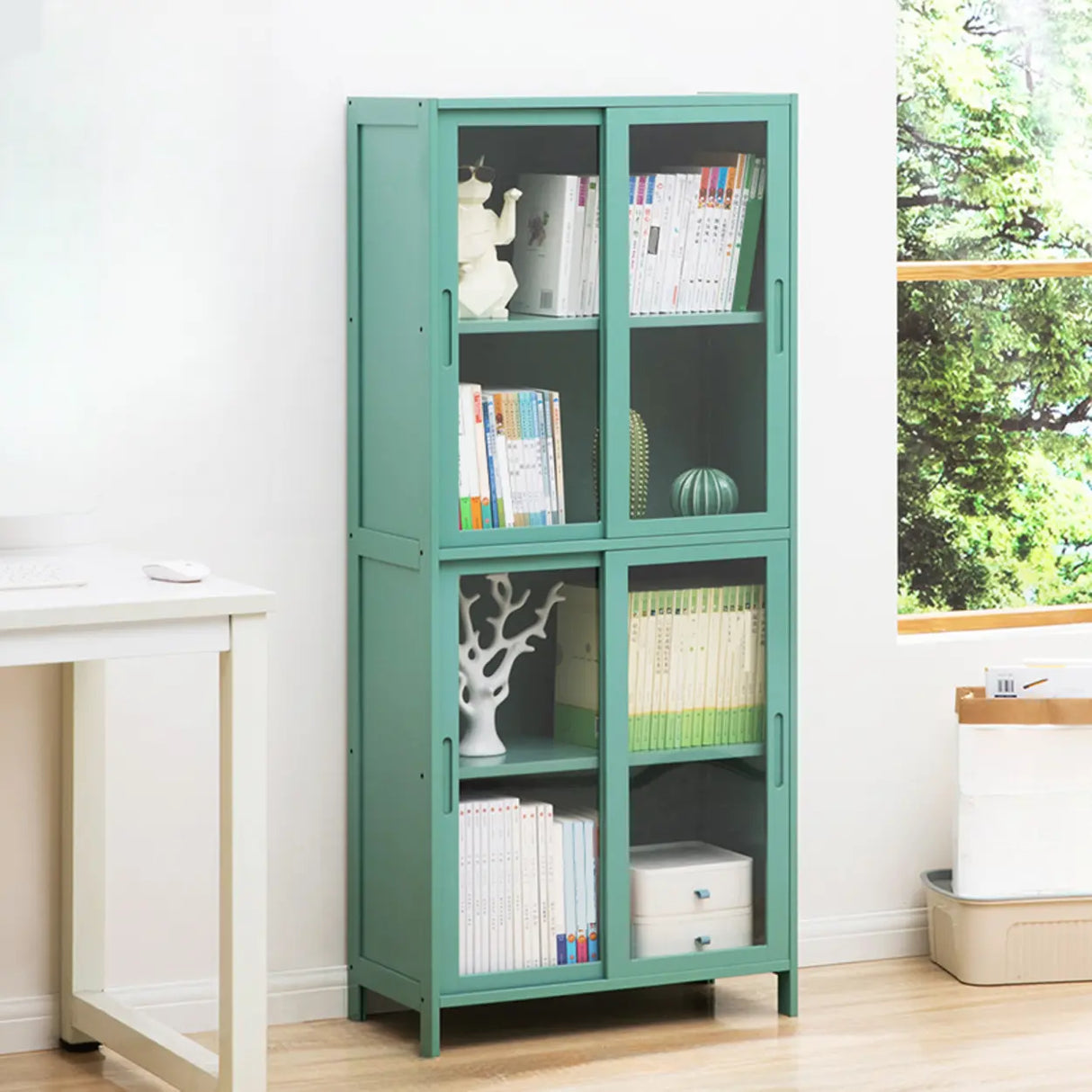 Classic Vertical Simple Walnut Glass Door Bookcase Image - 3