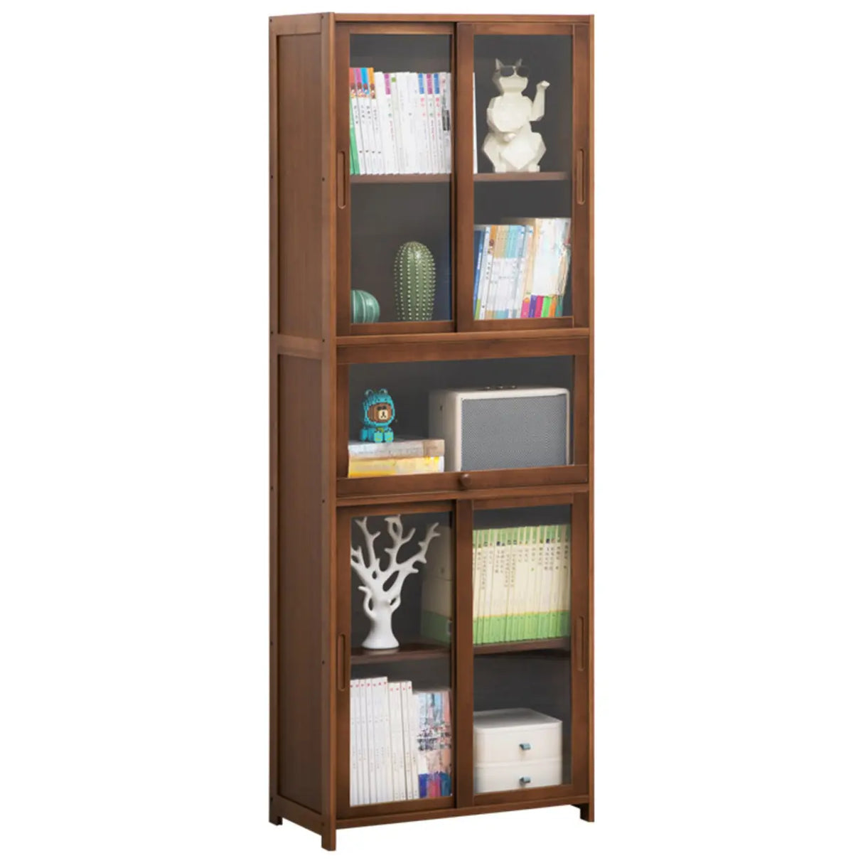 Classic Vertical Simple Walnut Glass Door Bookcase Image - 5