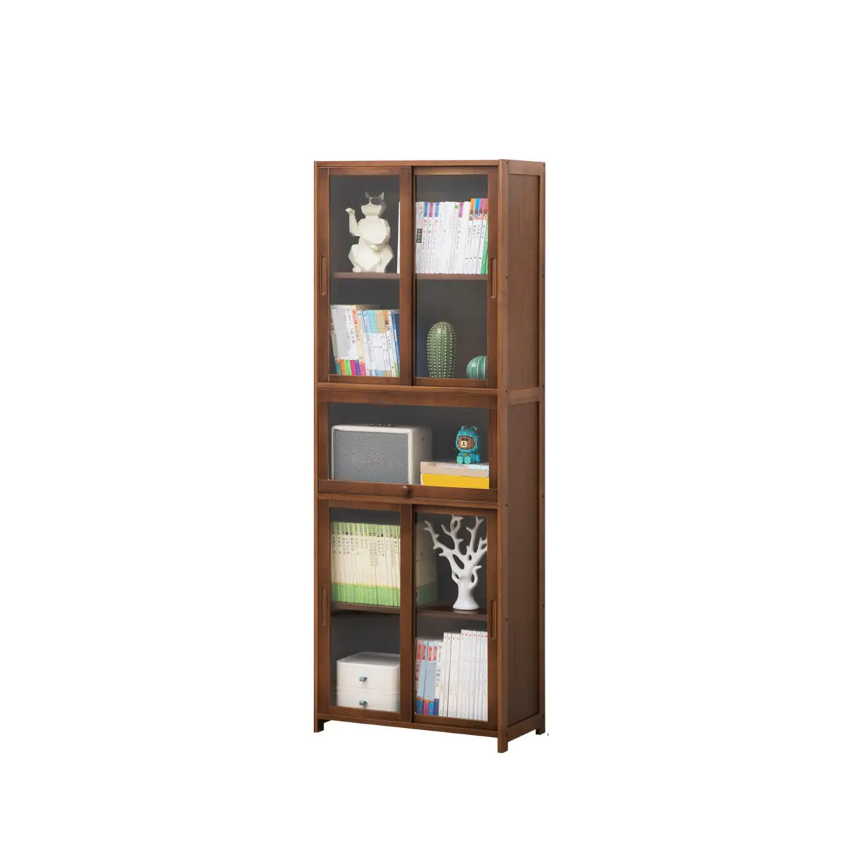 Classic Vertical Simple Walnut Glass Door Bookcase Image - 7