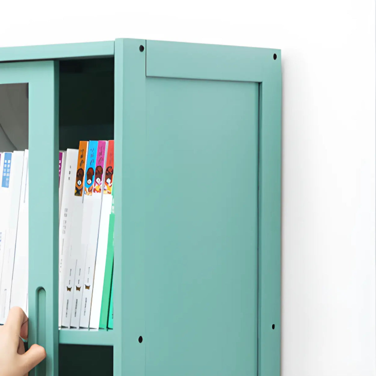 Classic Vertical Simple Walnut Glass Door Bookcase Image - 9