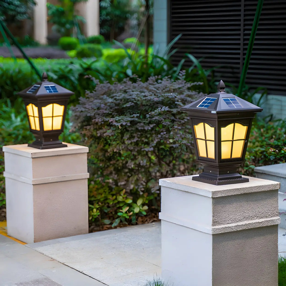 Classic Vintage Brown Solar Post Outdoor Lantern Table Lamp Image - 11