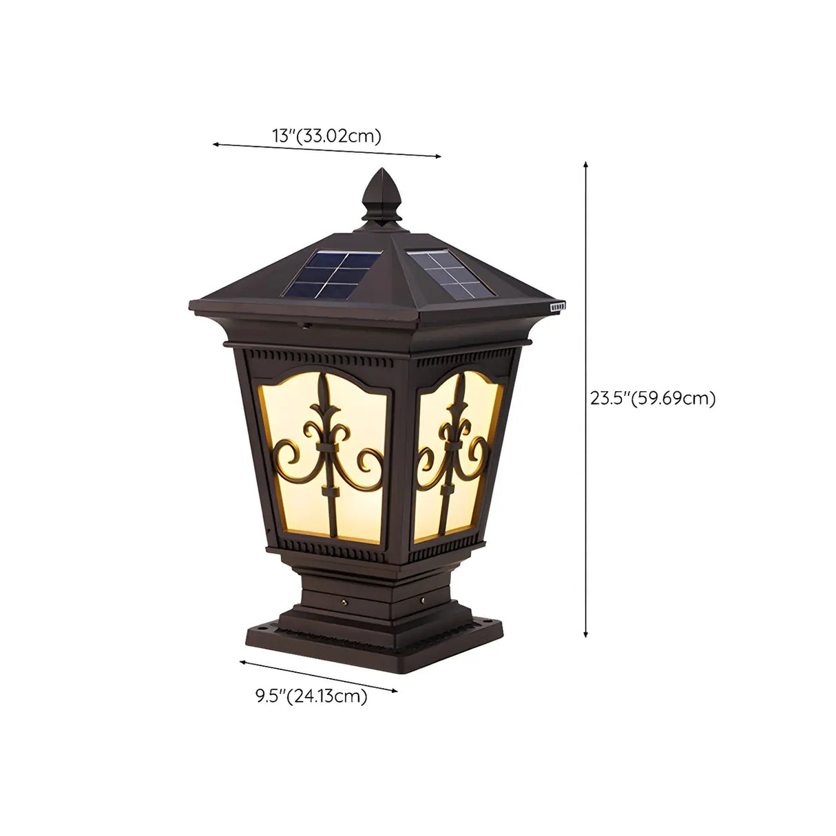Classic Vintage Brown Solar Post Outdoor Lantern Table Lamp Image - 17