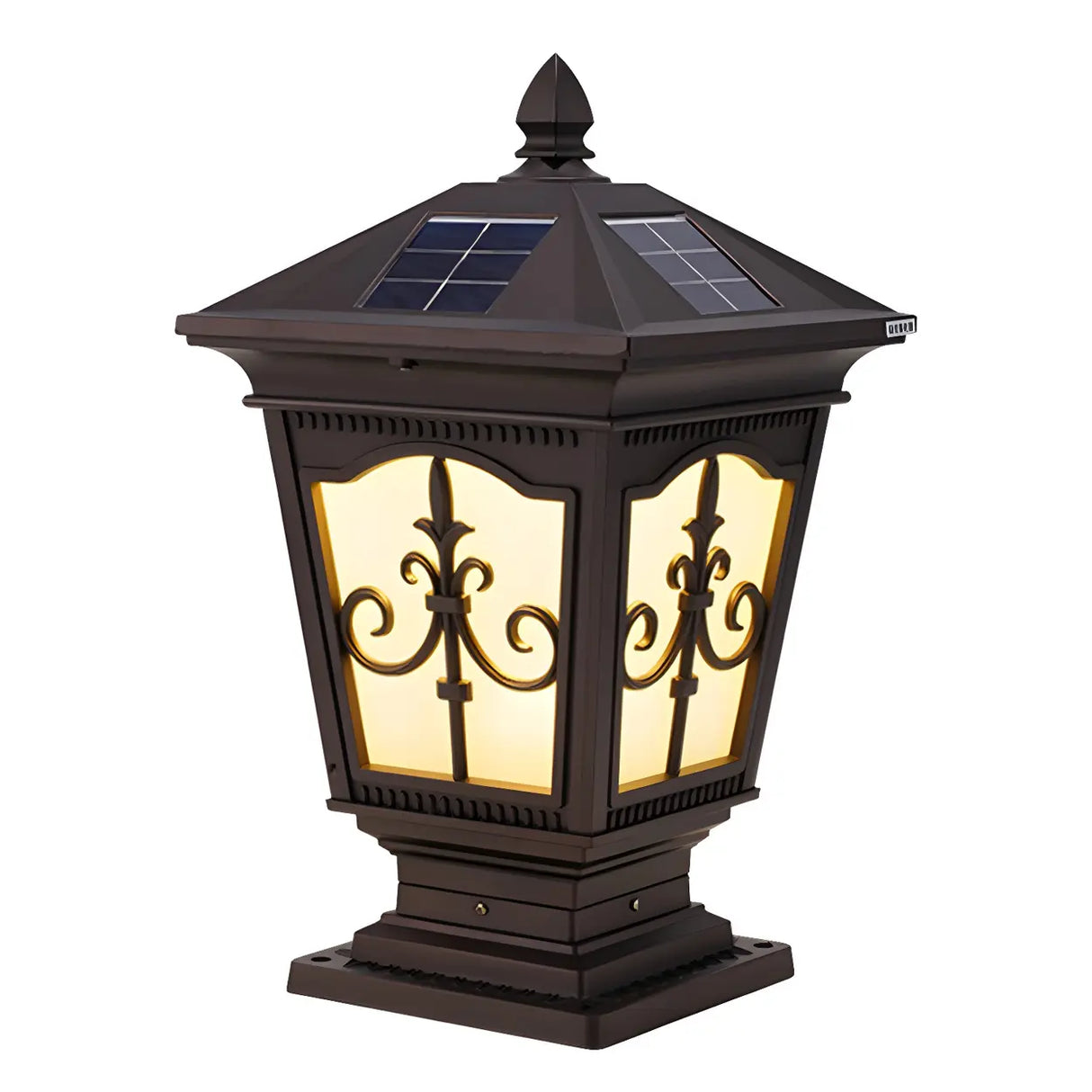 Classic Vintage Brown Solar Post Outdoor Lantern Table Lamp Image - 2