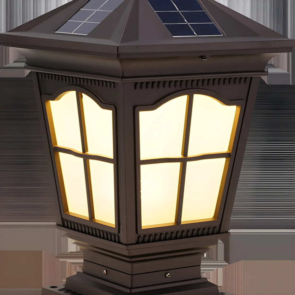 Classic Vintage Brown Solar Post Outdoor Lantern Table Lamp Image - 5