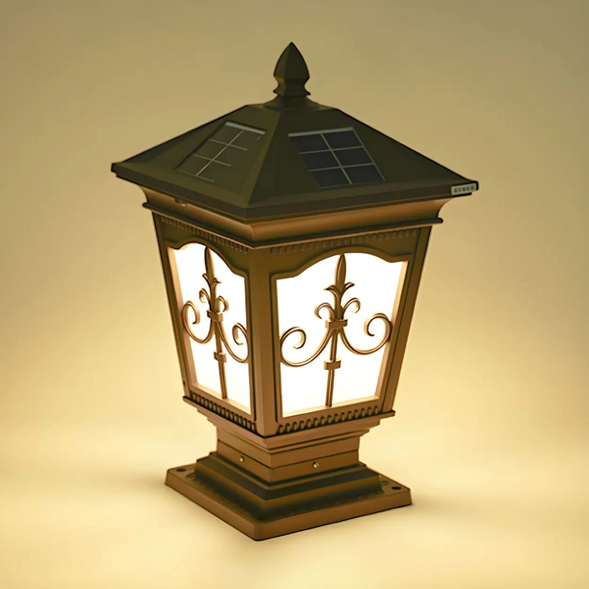 Classic Vintage Brown Solar Post Outdoor Lantern Table Lamp Image - 6