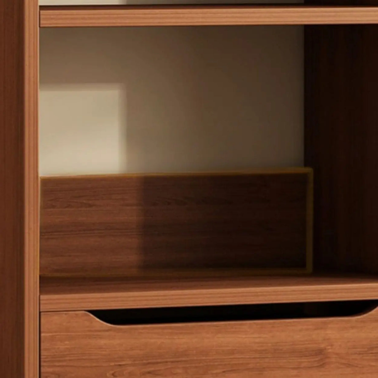 Classic Walnut Rectangular Wood Drawers Narrow Bookcase Image - 12