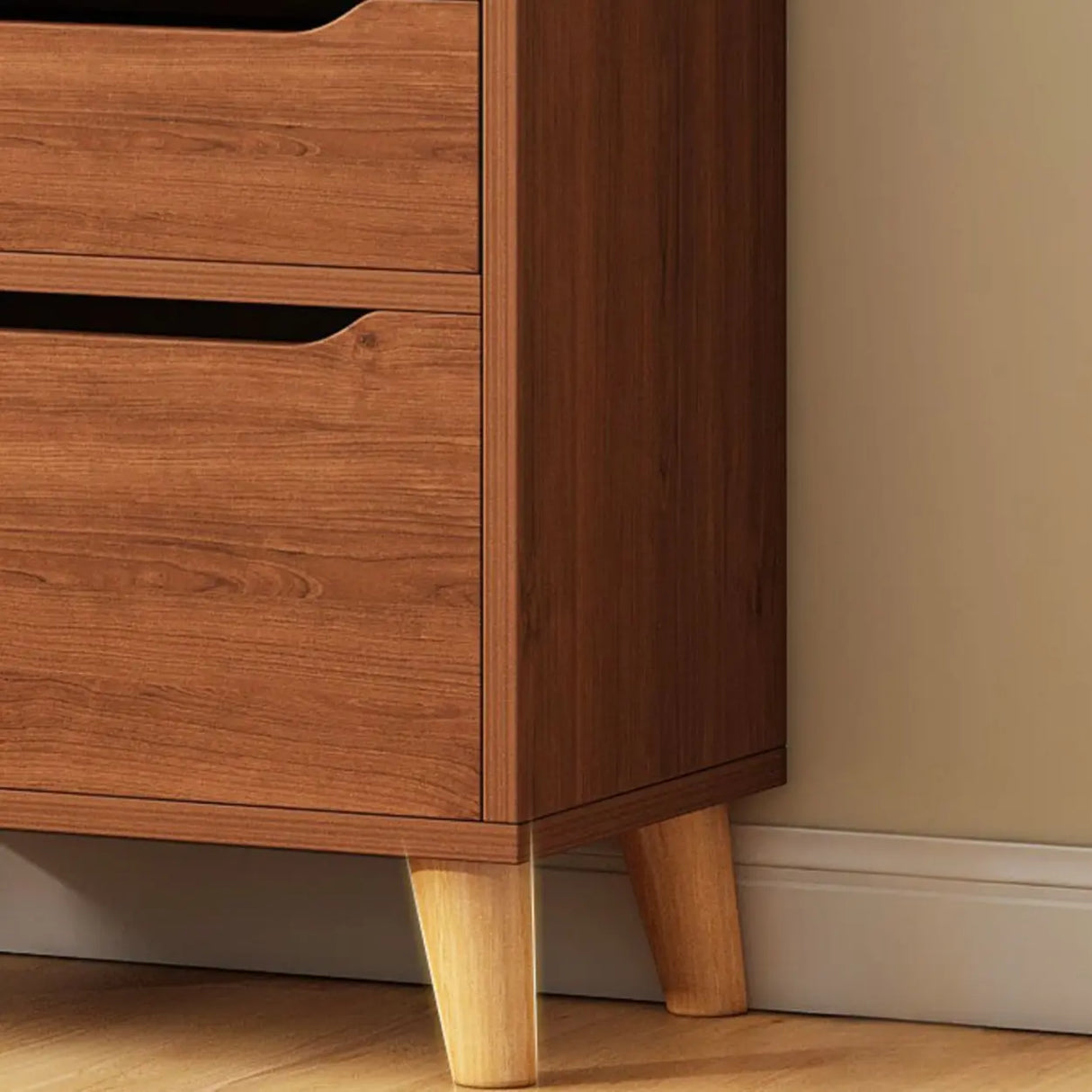 Classic Walnut Rectangular Wood Drawers Narrow Bookcase Image - 14