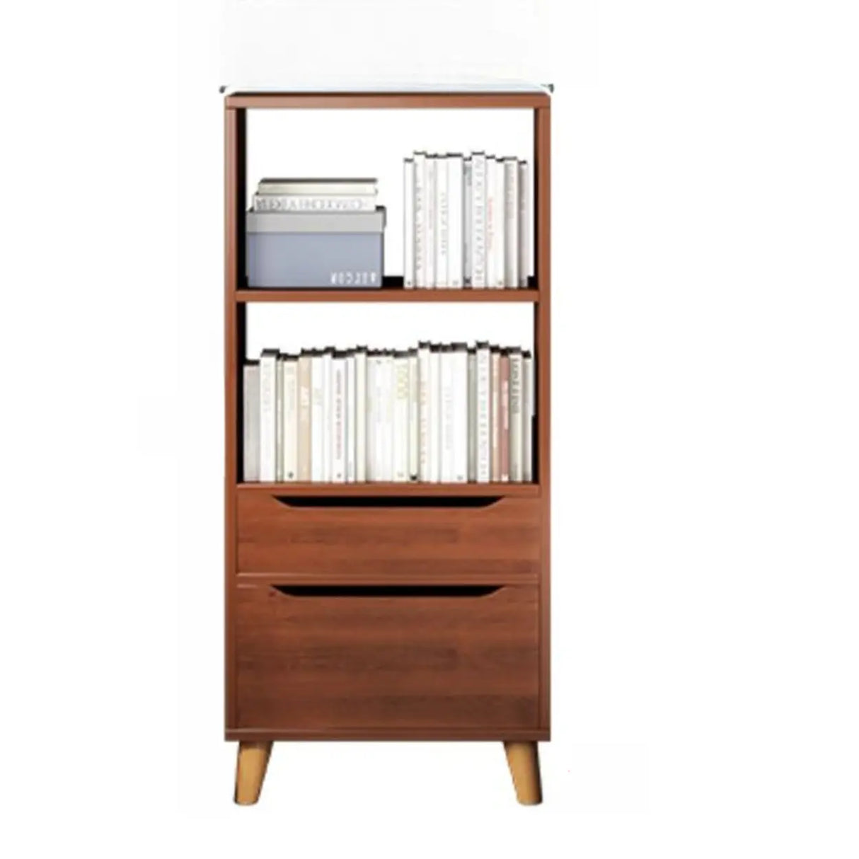 Classic Walnut Rectangular Wood Drawers Narrow Bookcase Image - 19