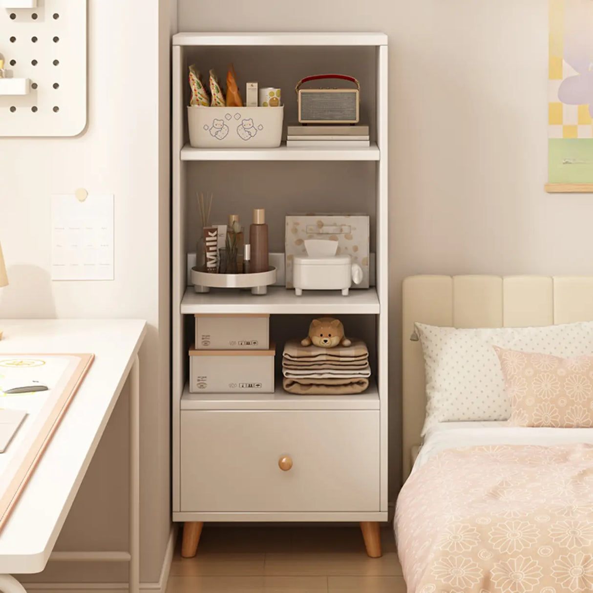 Classic Walnut Rectangular Wood Drawers Narrow Bookcase Image - 22