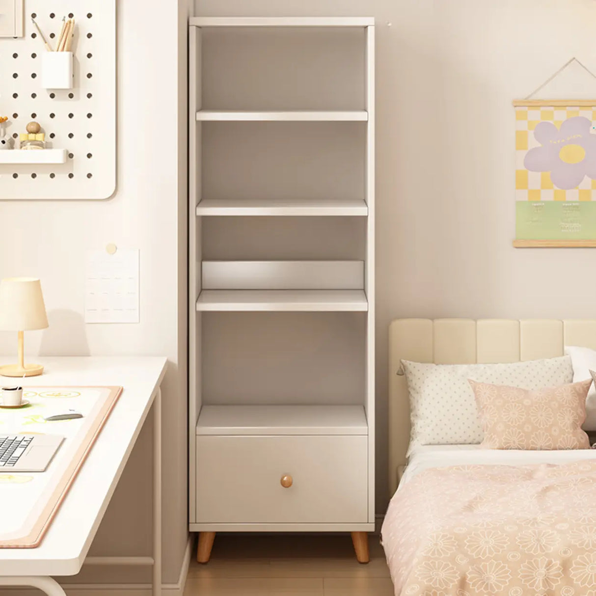 Classic Walnut Rectangular Wood Drawers Narrow Bookcase Image - 25