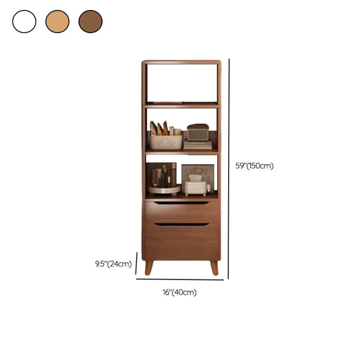 Classic Walnut Rectangular Wood Drawers Narrow Bookcase Image - 29