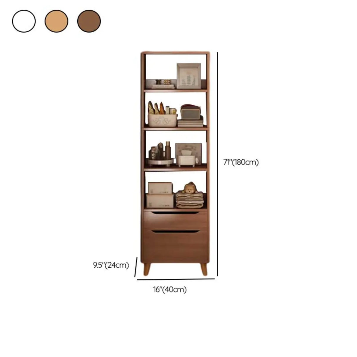 Classic Walnut Rectangular Wood Drawers Narrow Bookcase Image - 30