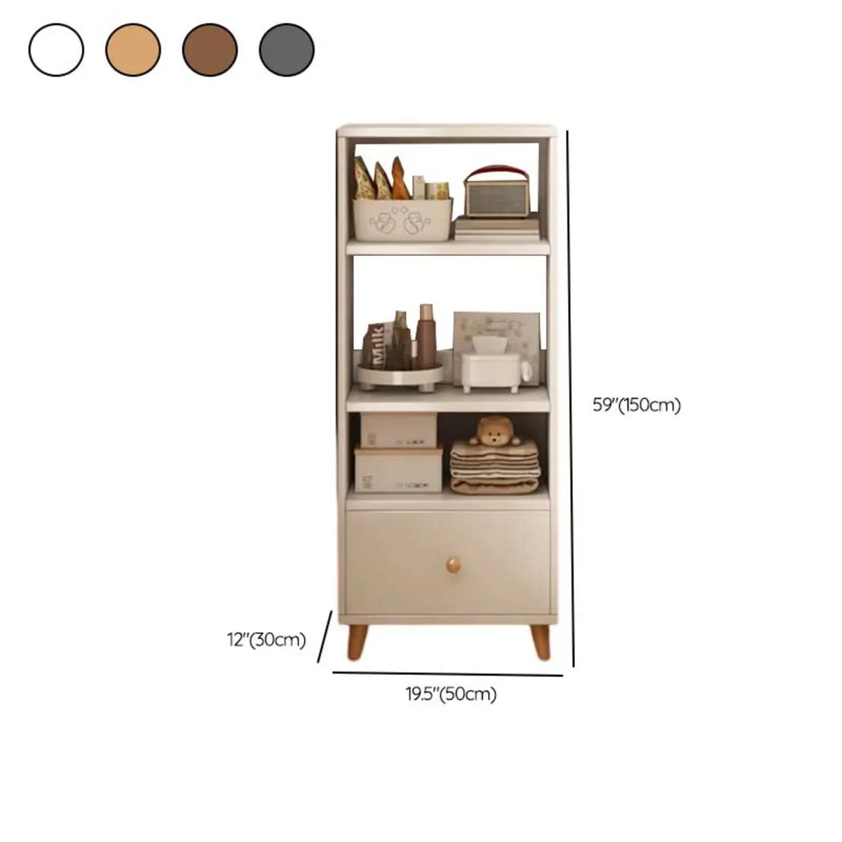 Classic Walnut Rectangular Wood Drawers Narrow Bookcase Image - 31