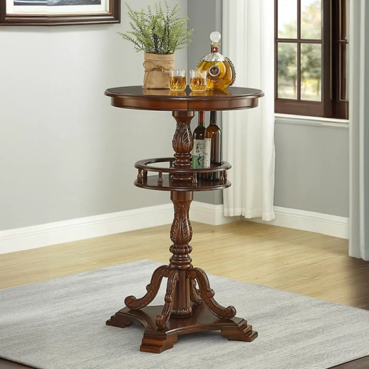 Classic Wood Bar Table Set with Swivel Stools, 3-Piece Image - 8