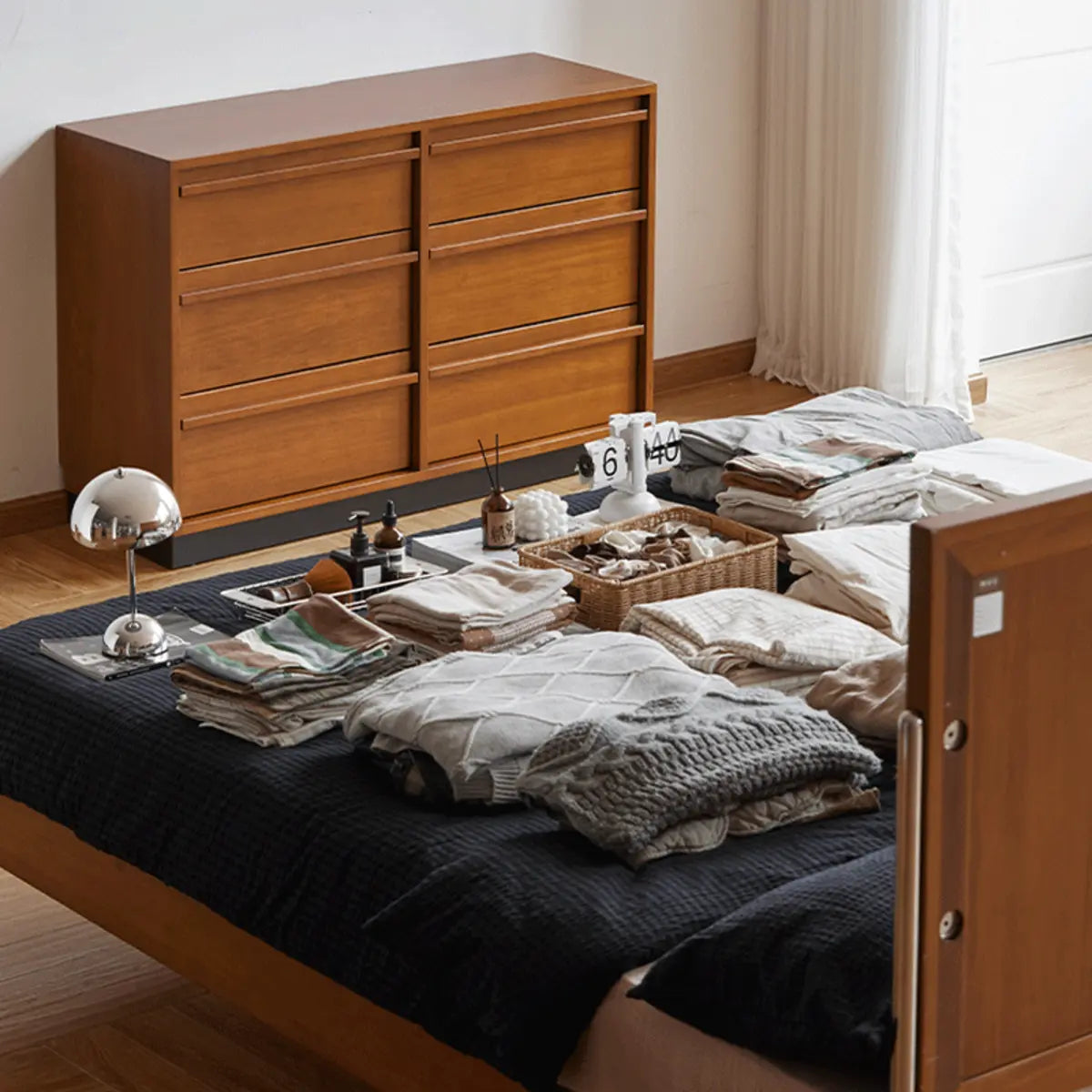 Classic Wood Brown Narrow Shelves Sideboard with Drawers Image - 4