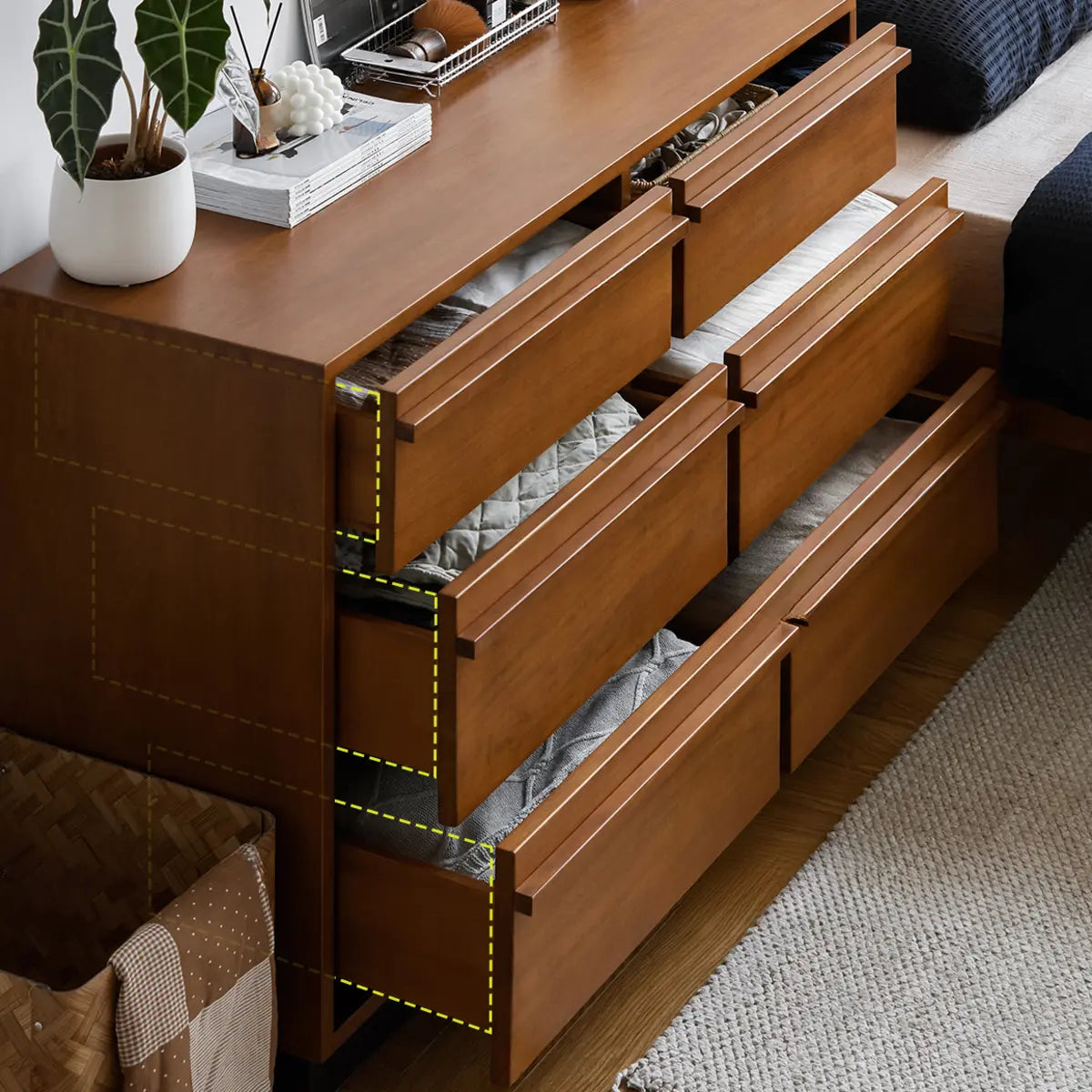 Classic Wood Brown Narrow Shelves Sideboard with Drawers Image - 6