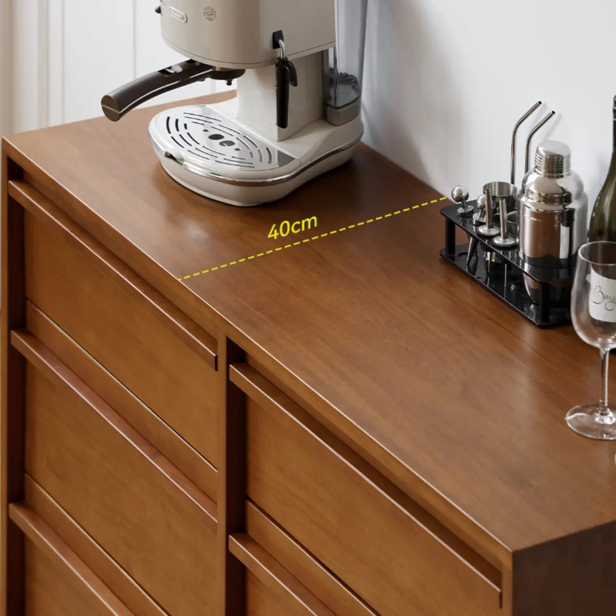 Classic Wood Brown Narrow Shelves Sideboard with Drawers Image - 8