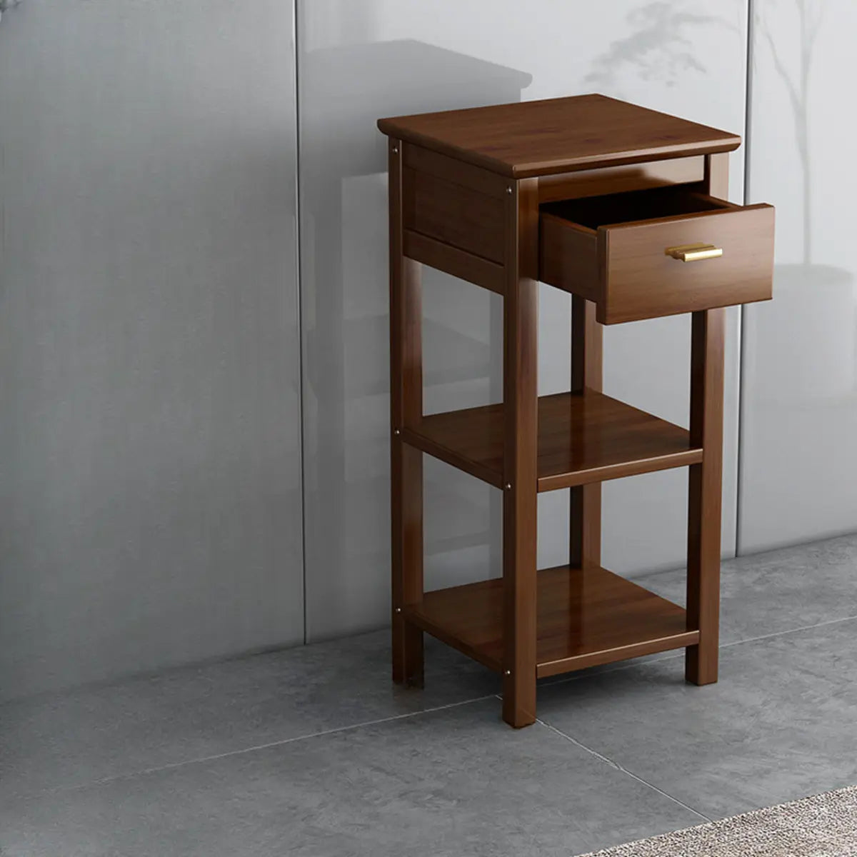 Classic Wood Drawer Square Pedestal Plant Stand Brown Image - 13