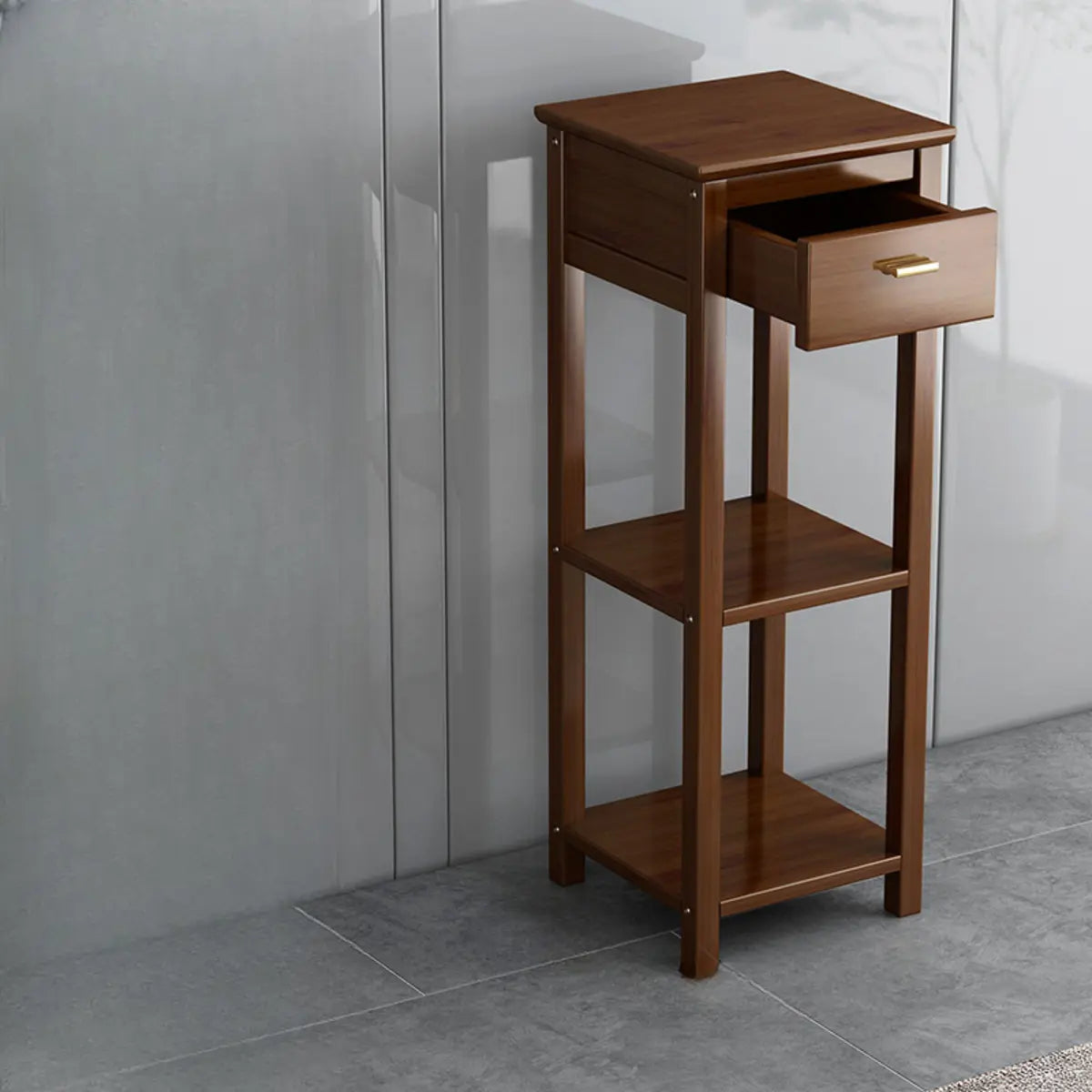 Classic Wood Drawer Square Pedestal Plant Stand Brown Image - 14