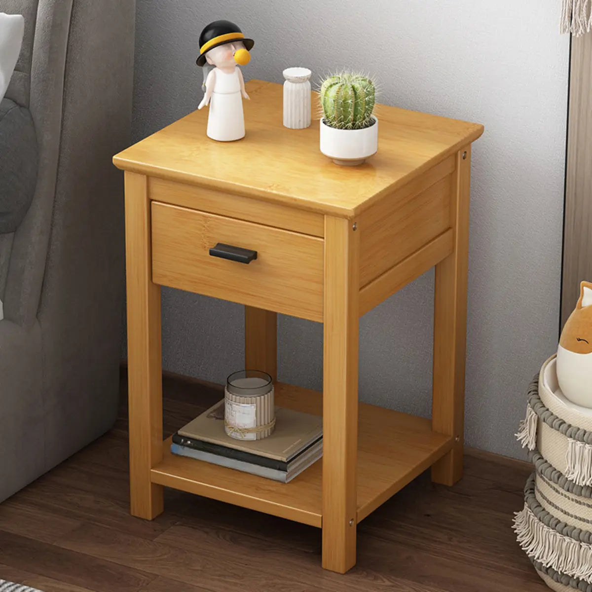 Classic Wood Drawer Square Pedestal Plant Stand Brown Image - 4