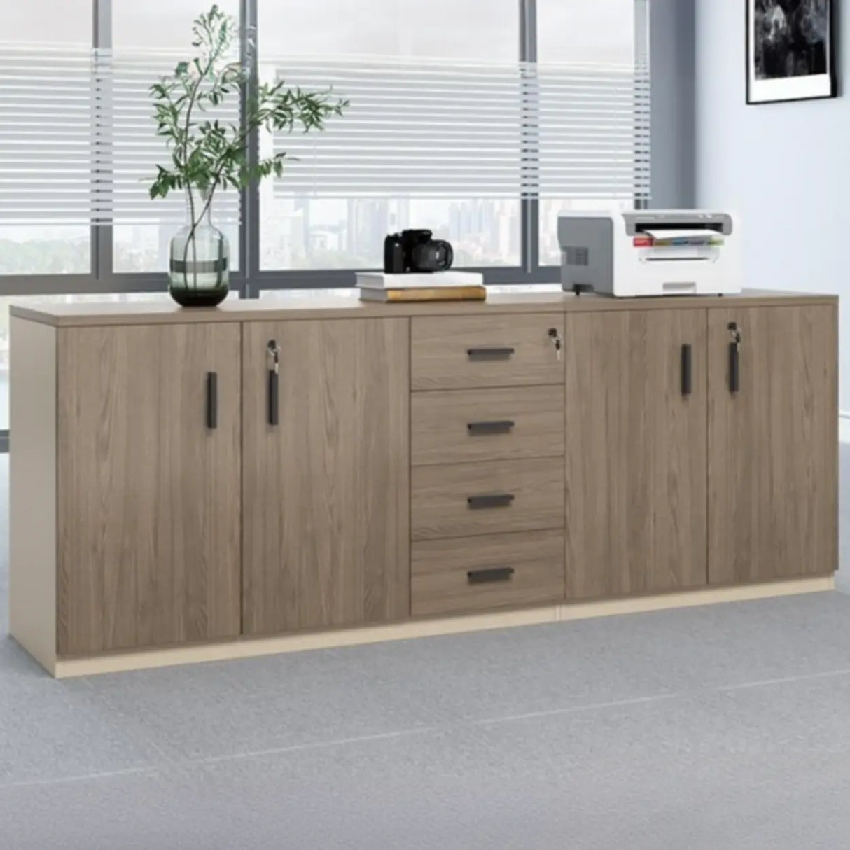 Classic Wood Horizontal Filing Cabinet with Shelves Image - 15