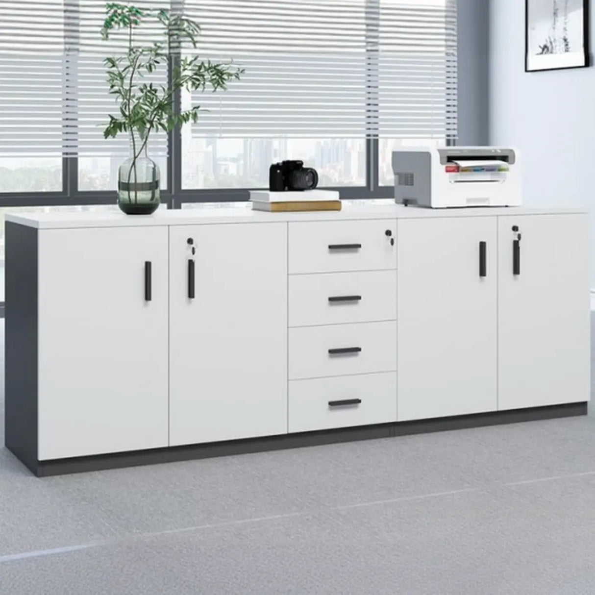 Classic Wood Horizontal Filing Cabinet with Shelves Image - 16