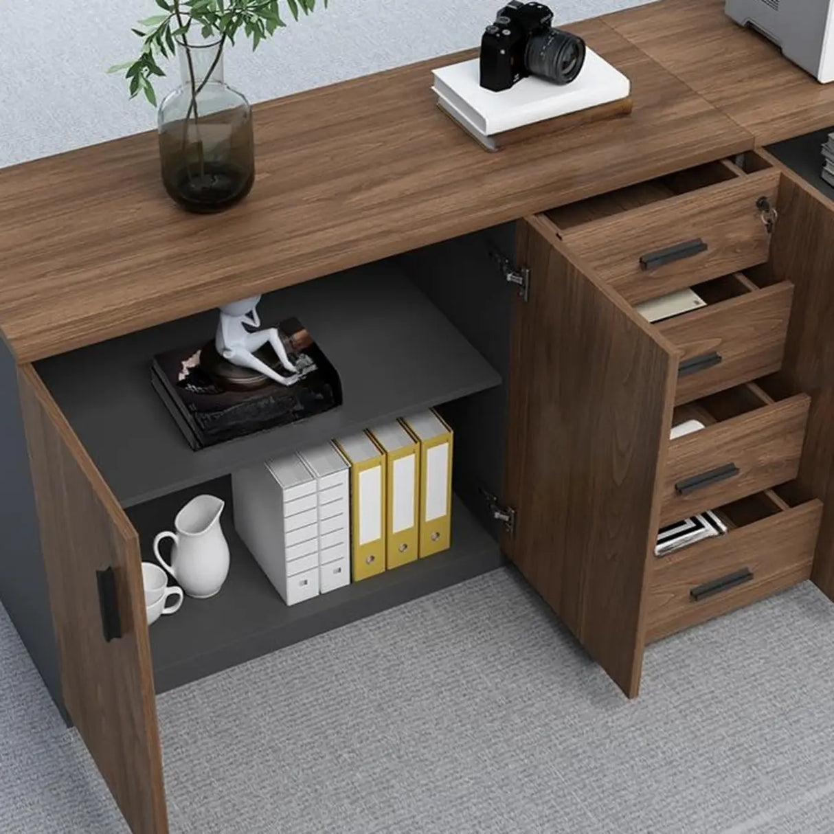 Classic Wood Horizontal Filing Cabinet with Shelves Image - 29