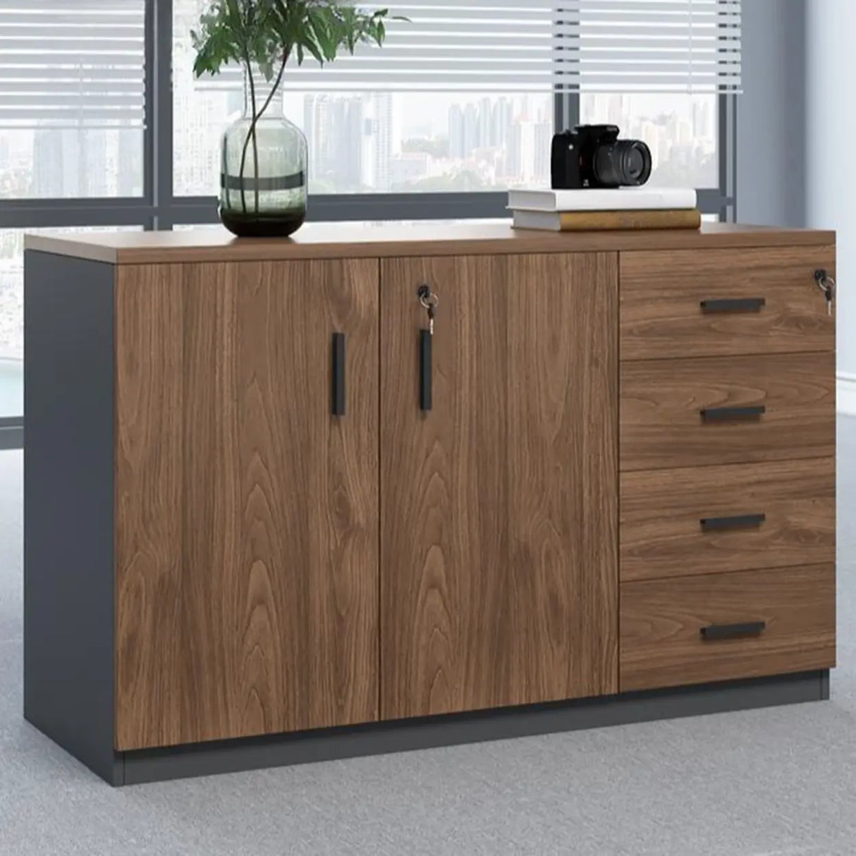 Classic Wood Horizontal Filing Cabinet with Shelves Image - 30