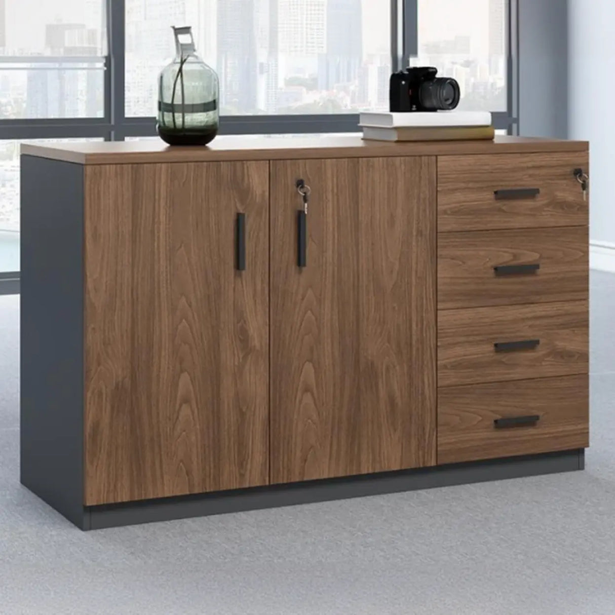 Classic Wood Horizontal Filing Cabinet with Shelves Image - 20