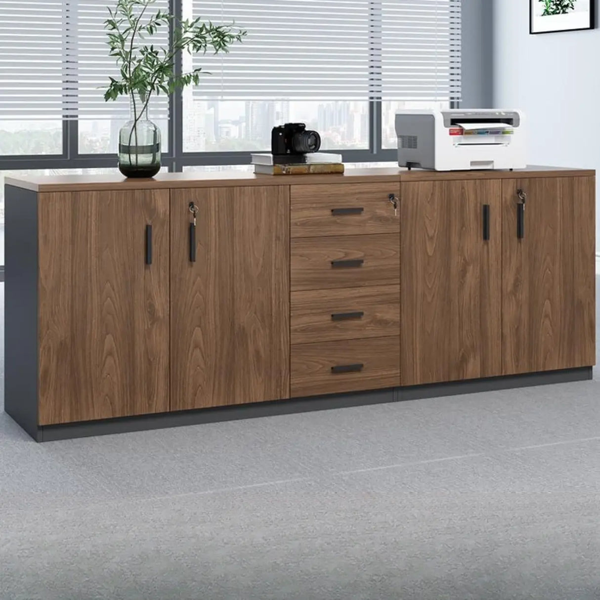 Classic Wood Horizontal Filing Cabinet with Shelves Image - 4